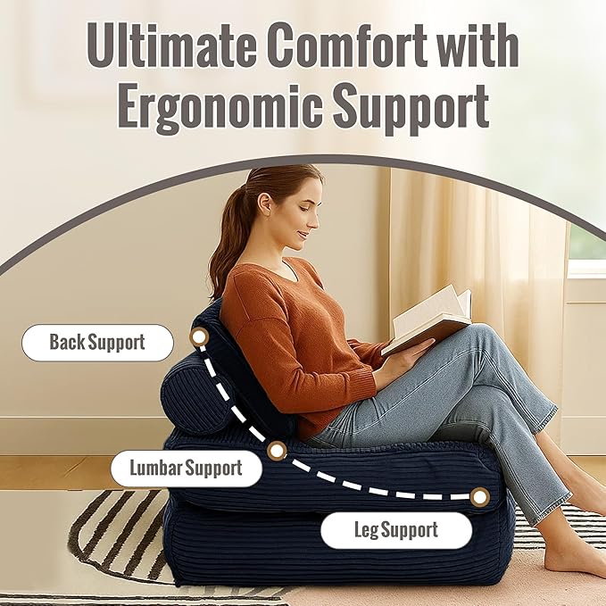 Folding Sofa Bed Convertible Sleeper Chair 33 with Pillow Futon Boneless Couch with Back Support Small Couch for Living Room(Blue Single)