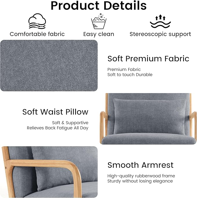 Mid Century Modern Accent Chair Set of 2 Upholstered Chair for Living Room Accent Chair with Lumbar Pillow Solid Wood Frame Reading Chair Armchair for Bedroom Small Spaces Darkgrey