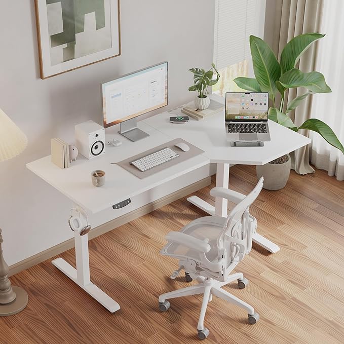 Mericonia L-Shaped Standing Desk with Cable Management Corner Stand Up Desk Electric Adjustable Computer Desk for Home Office Work
