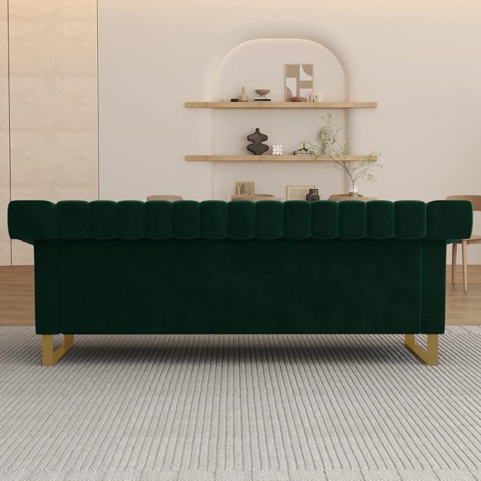 83'' Green Velvet Couch Sofa Mid-Century Modern Love Seat Chesterfield 3 Seat Couches Sofa for Living Room Apartment (Green)