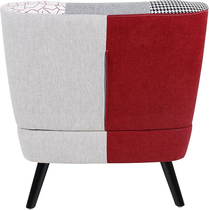 Patchwork Accent Chair Mid Century Modern Fabric Club Chair for Bedroom Comfy Colourful Single Sofa Chair for Livingroom Bedroom Office Study and Reading Room