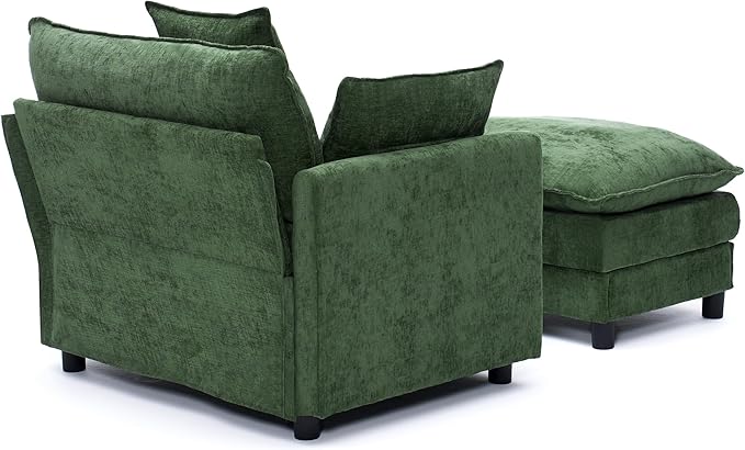 KEIKI Oversized Armchair with Ottoman Chenille Upholstered Sofa Bed Wide Accent Chair Perfect for Living Room Bedroom Apartment Green