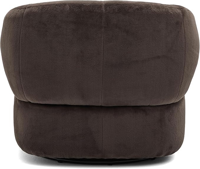 Christopher Knight Home Manie Plush Fabric 360° Swivel Accent Chair Solid Wood Living Room Swivel Barrel Chair Rotating Single Lounge Sofa Comfy Reading Armchair Dark Brown