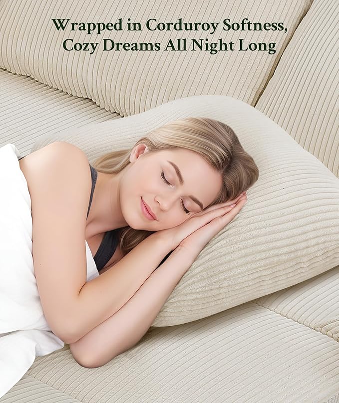 47.2 Convertible Sofa Bed Couch Comfy Corduroy Couch Bed All in 1 Loveseat Sleeper Sofa Love Seat Sleeper Bed 2 Pillows Modern Couches for Living Room/Apartment/Home/Office Cream White