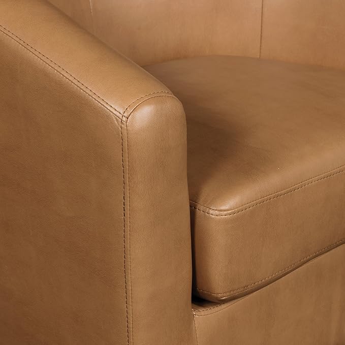 OSP Home Furnishings Ethan Tub Accent Chair with Dark Espresso Wood Legs Camel Faux Leather