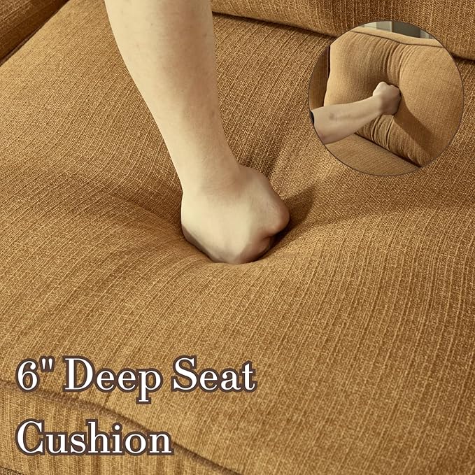 3 Seats Modular Sectional Sofa Couch 98 Modern Yellow Linen Fabric Cloud Couches with Skirts &amp Washable Cover Oversized Upholstered Accent Sofa Couch with Deep Seat &amp Pillow for Living Room