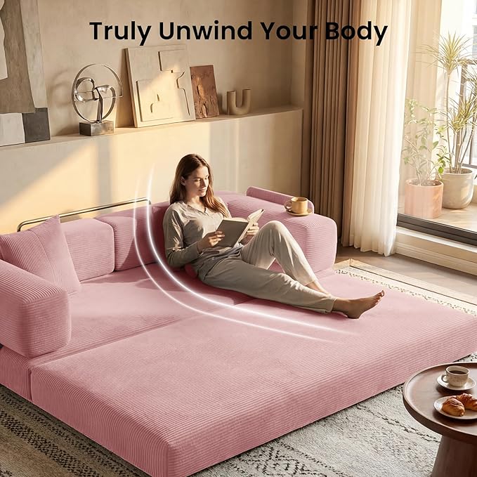 78.8 Convertible Futon Sofa BedCorduroy Futon Couch with Storage PocketFolding Pull Out SofaNo Assembly Boneless Couch for Living Room | Pink