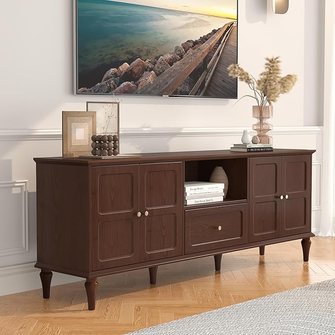 ARTPOWER 67'' Mid-Century Modern TV Stand with Storage Drawer and Doors Long TV Stand with Adjustable Shelves for 75 Inch TV for Living Room Bedroom Brown