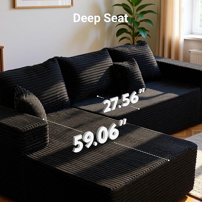 YDN 110 Boneless Couch Sofa Sectional Couches for Living Room Cloud Couch with Chaise Modular L Shaped Sofa Set Left Facing Chaise Black