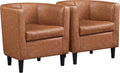 Yaheetech Accent Chair PU Leather Modern and Comfortable Armchairs Upholstered Barrel Sofa Chair for Living Room Bedroom Waiting Room 2PCS Brown