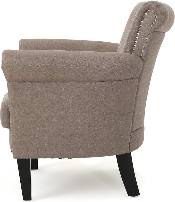 Christopher Knight Home Brice Vintage Scroll Arm Studded Fabric Club Chair Light Coffee / Dark Brown 31D x 29.5W x 31.5H in