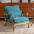 Karl home Mid Century Modern Accent Chair with Lumbar Pillow &amp Oak Arms – Plush Chenille Living Room Chair for Bedroom Lounge (Teal)