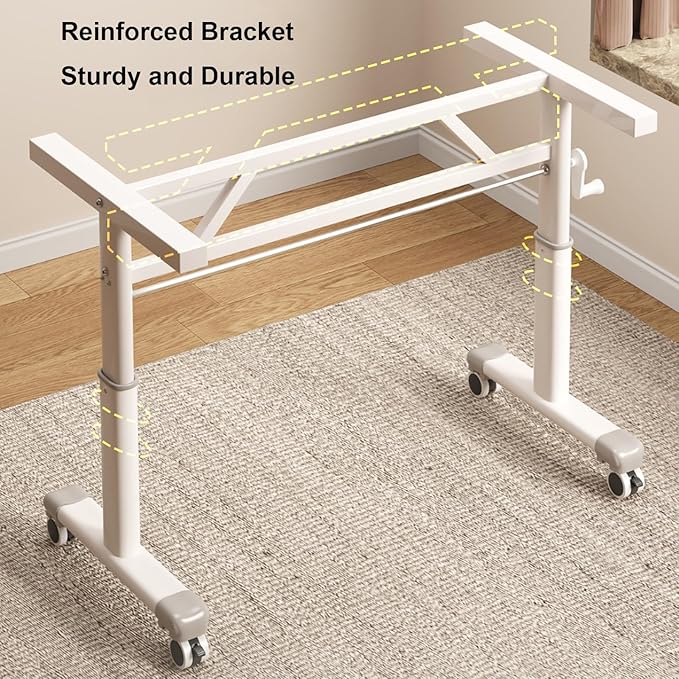 Manual Adjustable Desk Standing Desk Study Table Gaming Desks Movable Writing Table Computer Desks for Home Office Workstation Multifunctional Bedside Table(White80cm/31.49in)