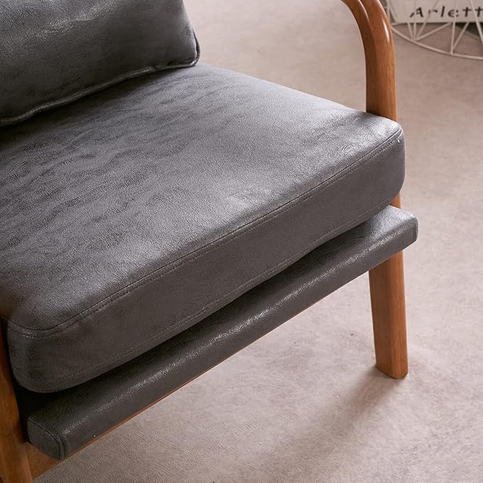 JOYBASE Mid Century Modern Lounge Chair - High Back Wooden Frame Comfortable Reading Chair for Living Room Office Bedroom (Dark Grey Bronzing Cloth)