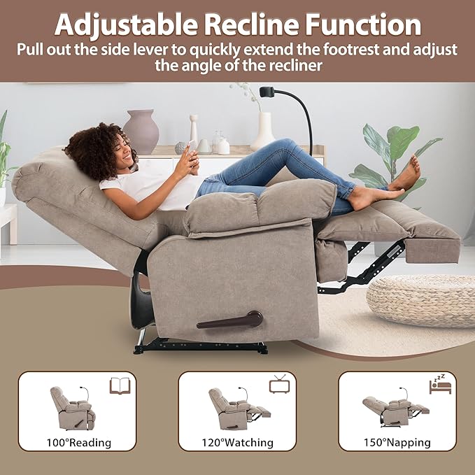 Manual Oversized Recliner Chair for Heavy Duty Adults 400lbs Extra Wide Recliner with Phone Holder Big Man Recliners for Living Room Bedroom Nursery RV Brown
