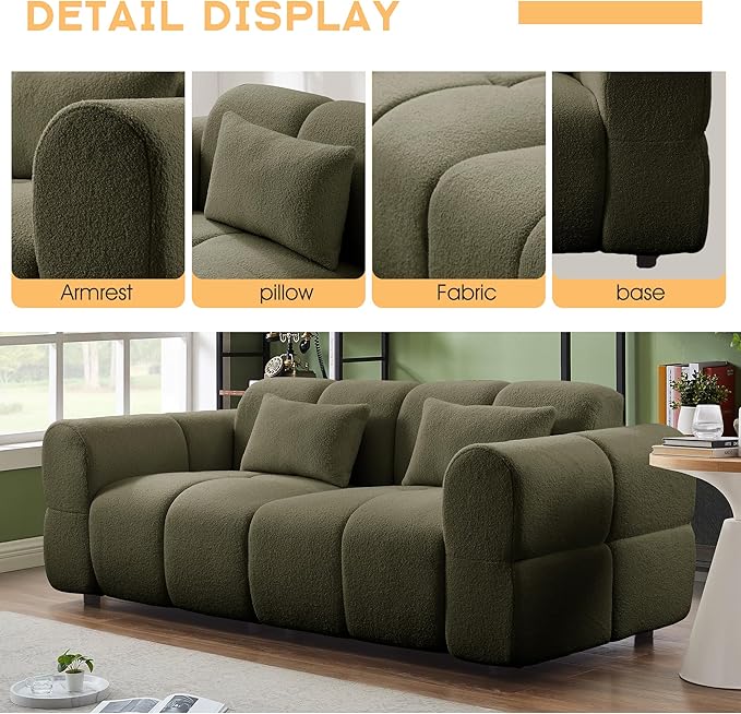 80 Modern Sofa Couch Comfy Deep Seat Lambswool Cloud Sofa Upholstered 3-Seater Boucle Couch Oversized Loveseat for Living Room Bedroom Office Apartment(Green)