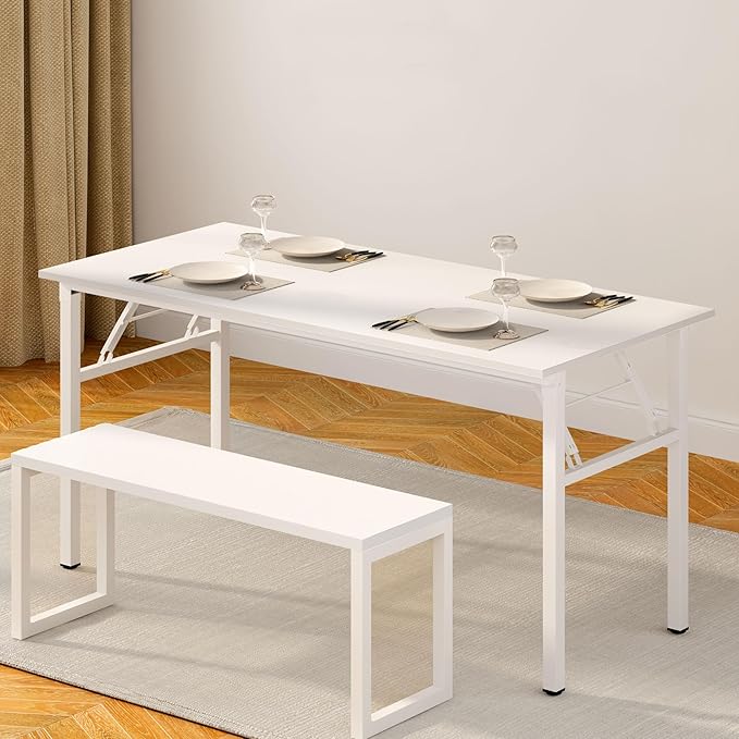 SDHYL Folding Desk 60inch No Assembly Folding Desks for Small Spaces Sturdy Computer Desk Functional Home Office Desks Study Writing Desk Office Table Workstation for Home Office Teak&ampWhite