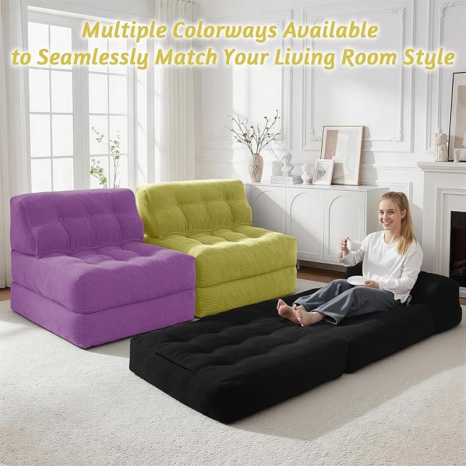 HABUTWAY Folding Sofa Bed Convertible Sleeper Chair Bed with Pillow &amp Handle Foldable Mattress with Back Support Portable Single Couch Comfy Floor Sofa Lounge for Living Room Bedroom(Green)