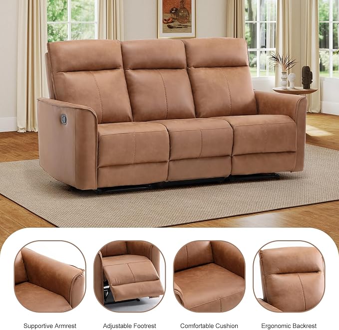 EBELLO Faux Leather Manual Recliner Sofa Set 1 Seat Recliner Chair and a 3 Seat Reclining Couch Furniture Set for Living Room Brown