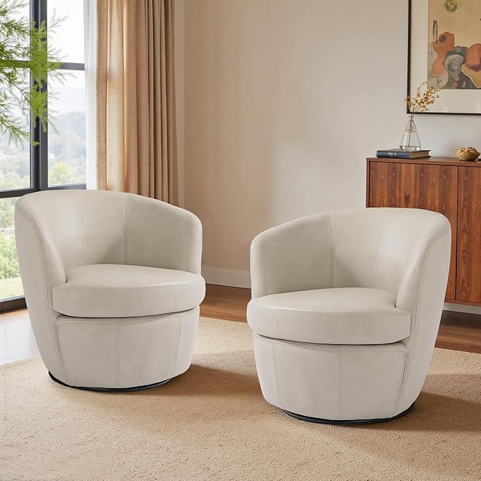 UIXE PU Leather Swivel Accent Chair Barrel Club Chair Comfy Upholstered Armchair for Living Room Modern Round Arm Chair Single Sofa Bedroom Reading Seats - Beige