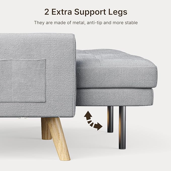 Gizoon 70.9 Sofa Bed Futon Couch Bed with Adjustable Backrest Modern Sleeper Sofa with Removable Armrest for Extended Length Love Seat for Living Room Office and Small Spaces Apartment Grey