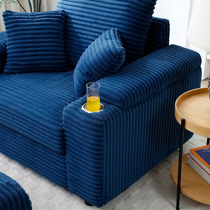 KEIKI Oversized Accent Chair with Ottoman Chaise Lounge Chair Indoor Oversized Sofa Bed Sleeper Couch Reading Chairs for Living Room Blue