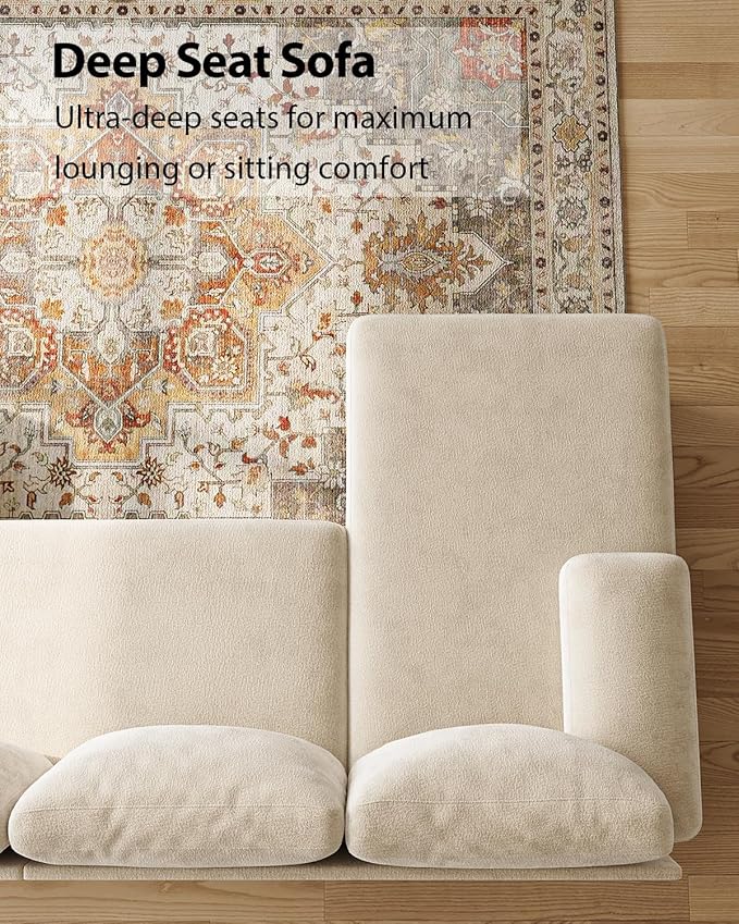 U-Shaped Sectional Couches for Living Room | 112 Inch Modern Sectional Couch | Warm White Chenille Sofa with Double Chaise for Apartment