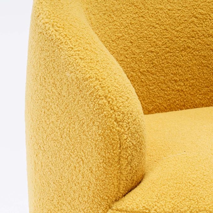 Swivel Barrel Chair with Foam FilledSwivel Accent ChairComfy Backrest Teddy Round Swivel Chair for Living Room (Yellow)