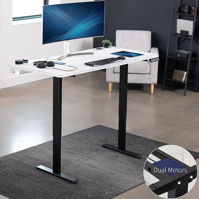 VIVO Electric 60 x 30 inch Standing Desk with Concealed Cable Trays and Full-Size Mouse Pad Dual Motor Memory Controller Height Adjustment White Top Black Frame DESK-KIT-E2B-P3W