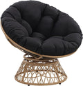 OSP Home Furnishings Wicker Papasan Chair with 360-Degree Swivel Natural Frame with Black Cushion