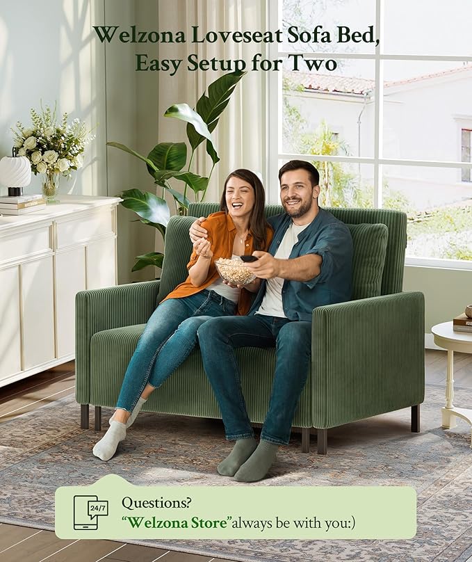 47.2 Convertible Sofa Bed Couch Comfy Corduroy Couch Bed All in 1 Loveseat Sleeper Sofa Love Seat Sleeper Bed with 2 Pillows Modern Couches for Living Room/Apartment/Home/Office Green