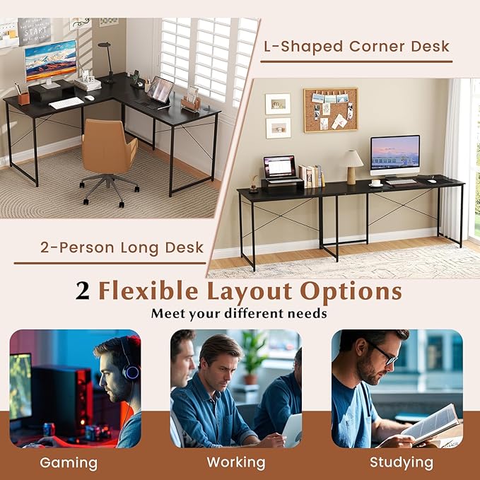 Giantex L Shaped Computer Desk 59 Inch Reversible Corner Desk with Power Outlet and USB Ports &amp Monitor Stand Wooden Writing Desk Gaming Table for Home Office Room Small Space (Black)