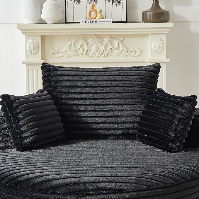 55 inch Chaise Lounge Chair Indoor Oversized Round Accent Chair Modern Corduroy Sponge Single Sofa Fluffy Sleeper Chair Deep Seat Comfortable Chair for Living Room Bedroom Apartment Black
