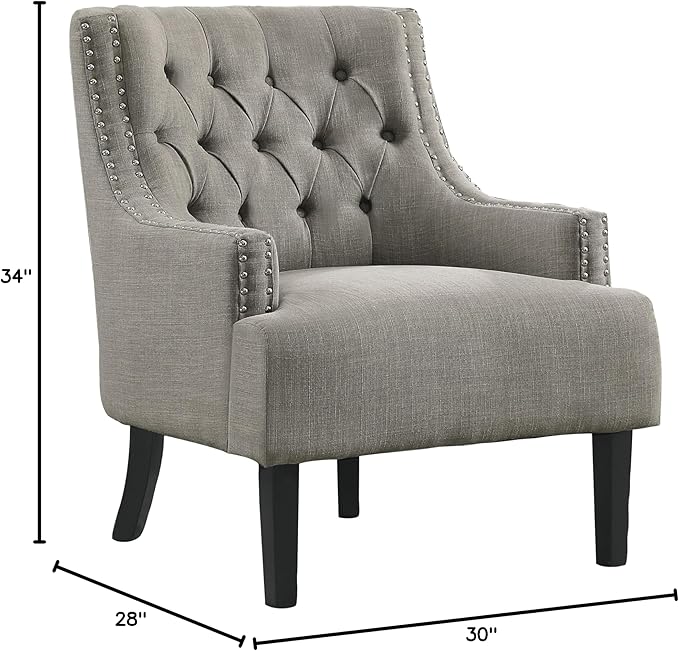 Modern Traditional Chair with Button Tufted Taupe Fabric Upholstery Solid Wood Design for Elegant Living Room