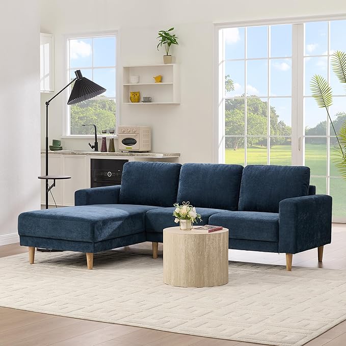 Tbfit 84 L-Shaped Sectional Sofa Comfy Upholstered Couch with Chaise Modern Fabric Living Room Furniture for Home Office Blue