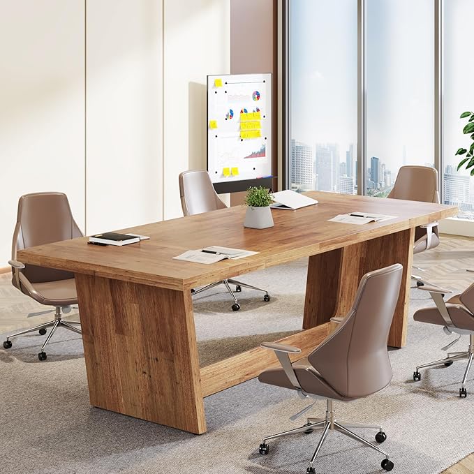 Tribesigns 70.87-Inch Executive Computer Desk: Large Home Office Desk with Solid Wooden Pedestal Industrial Wood Study Writing Table Workstation Business Furniture Walnut