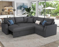 VanAcc Sofa Bed 85 Inch Sleeper Couch with Storage Seat L Shaped Sofa with Pull Out Sofa Bed Sectional Couches for Living Room Apartment Grey Linen Couch Sofa