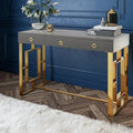 First of a Kind Brooke Mid Century Modern Gloss Lacquer Computer Desk - Home Office Desk with Drawers - Writing Desk for Luxurious Touch - Versatile PC Desk Grey/Gold