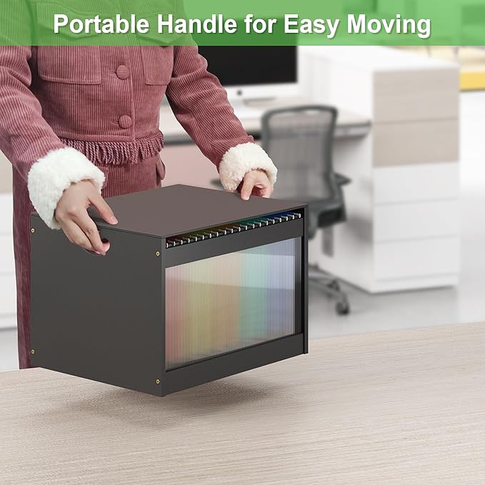 Hanging File Box Organizer for Letter Size Bamboo Acrylic File Folder Storage with Lid Clear Moving Boxes Wooden with Handle Desktop Filing Holder for Office Banker Document