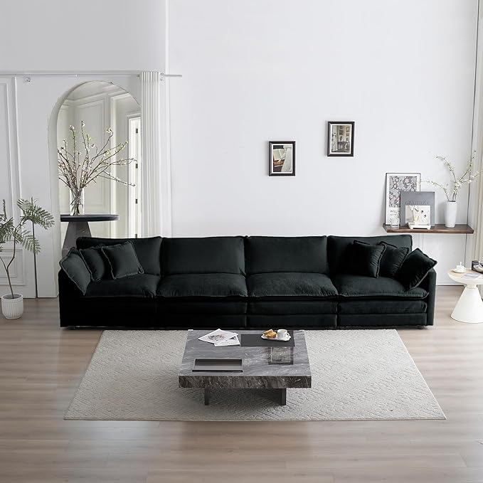 146.5 Upholstered Sofa Couch Modern Minimalist Style Modular Sofa Couch with Pillows Mid-Century Modern Couch 4-Seater Sofa for Living RoomBlack