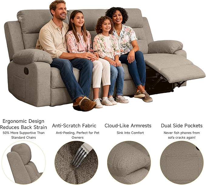 Reclining Love Seat Recliner Sofa Reclining Couch Sofa for Living Room 3-Seater Manual Lazyboy Recliner for BedroomRV(3 Seater Sofa Brown)