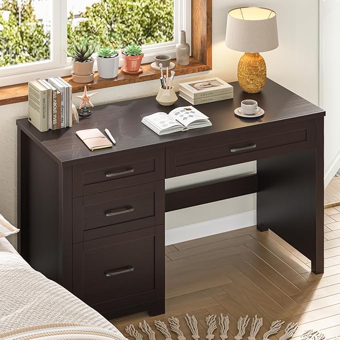 Vabches Farmhouse 47 Executive Desk with File Drawer Wood Computer Desk with 3 Storage Drawers Workstation for Home Office Writing StudyEspresso