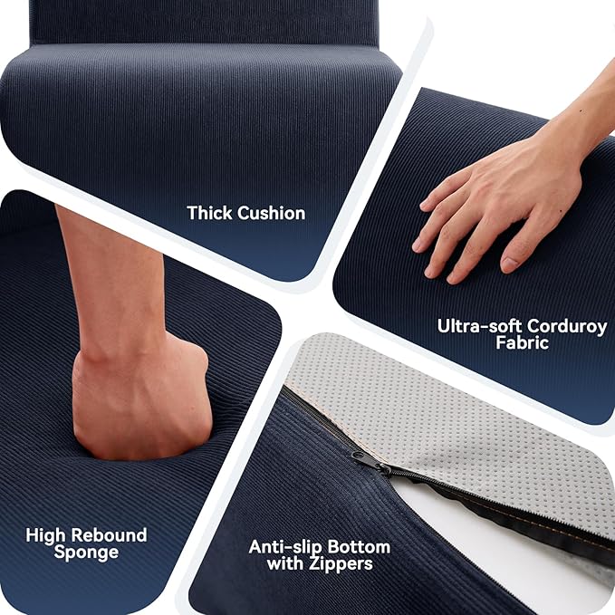 Small Boneless Chair for Living RoomSingle Floor ChairCorduroy Fireside Bean Bag ChairsMemory Foam Lounge Sofa Chairs for Bedroom Couch in a BoxDeep Blue