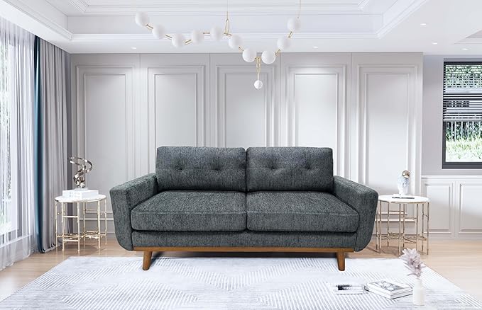 67.7''Mid-Century Modern Sofa Couch Upholstered Tufted Loveseat Sofa with Solid Wood Legs 2 Seat Small Couch with Thick Padded Cushions Comfy Couches for Small Spaces Bedroom Living Room Blue Grey