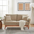 VINGLI 63.5 W Comfy Small Upholstery Love Seat Couch with Soild Rubber Wood Frame 2 Seater Mid Century Linen Fabric Loveseat Sofa Mini Couch with Two Pillows for Small Spaces Bedroom Khaki