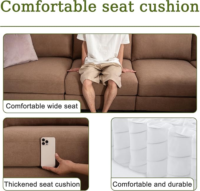 122.8 Large Sectional Couches for Living Room 6 Seater L Shaped Modular Sectional Sofa with Two Storage Ottomans &amp USB Oversized Corner Couch for Living Room（Brown）