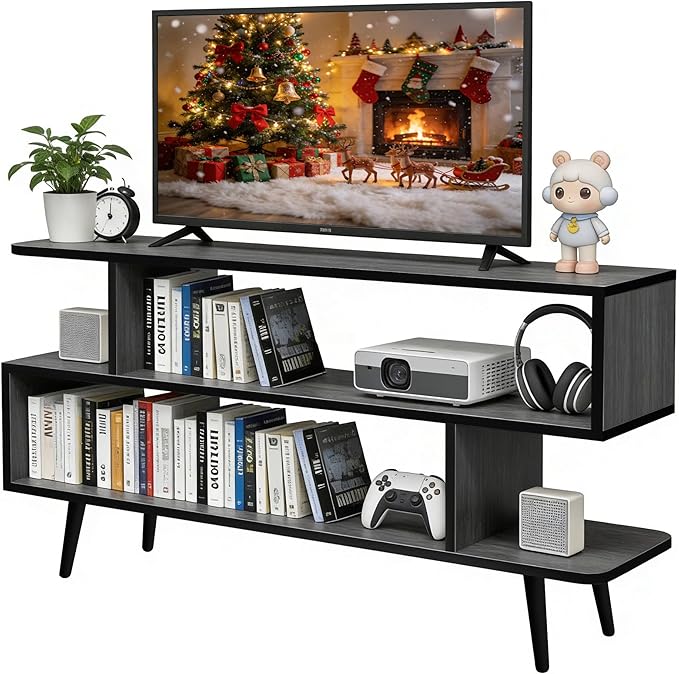 Lightdot TV Stand for TVs up to 45'' Modern Entertainment Center with 3 Open Storage Large Capacity for CollectionMedia Console Table for Living Room/Entrance/Sofa CabinetEasy Assembly-Grey Oak