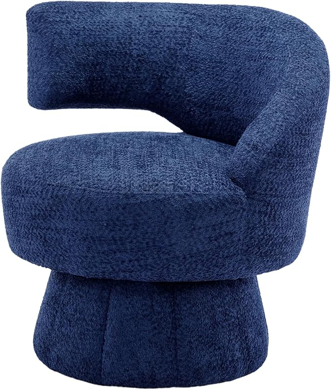 360 Degree Swivel Cuddle Barrel Accent Chairs Round Armchairs with Wide Upholstered Fluffy Fabric Chair for Living Room Bedroom Office Waiting Rooms (Navy B)