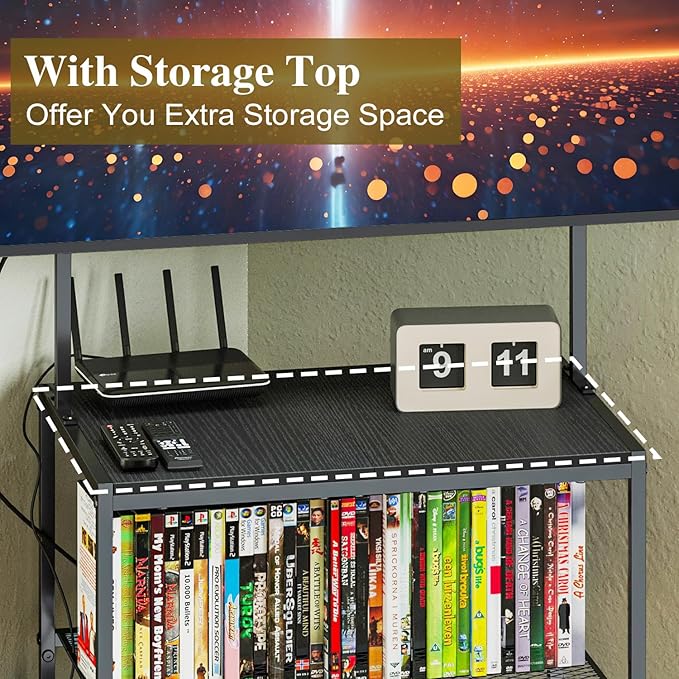 23 Inch to 50 Inch Floor Small Corner TV Stand with Storage Shelves for Living Room Bedroom Universal Floor Television Stands with Mount Farmhouse Black TV Table Desk Shelf for Small Spaces