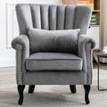 Mid Century Modern Accent Chair Upholstered Armchair Comfy Velvet Fabric Single Sofa with Lined Wingback for Small Spaces Bedroom Living Room Velvet Grey30.1D x 30.5W x 35H in